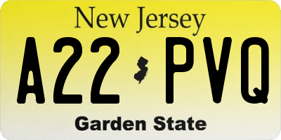 NJ license plate A22PVQ