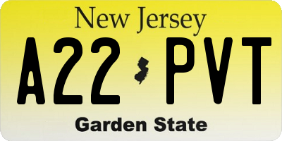 NJ license plate A22PVT