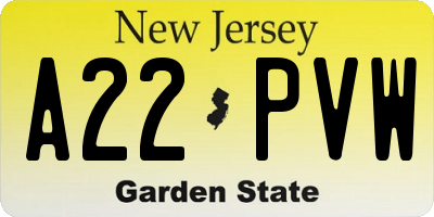 NJ license plate A22PVW
