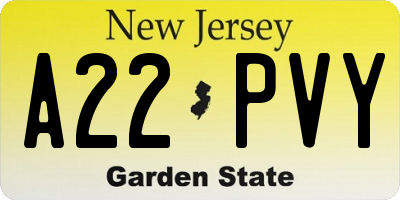 NJ license plate A22PVY