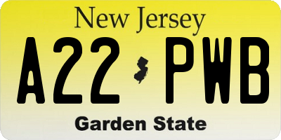 NJ license plate A22PWB