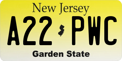 NJ license plate A22PWC