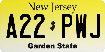 NJ license plate A22PWJ