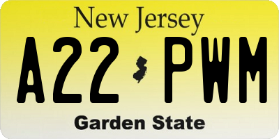 NJ license plate A22PWM
