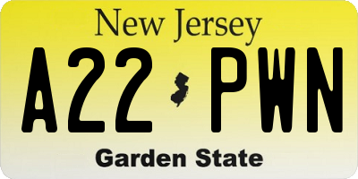 NJ license plate A22PWN