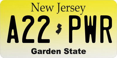 NJ license plate A22PWR
