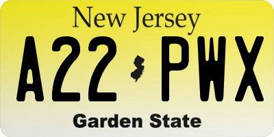NJ license plate A22PWX