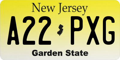 NJ license plate A22PXG