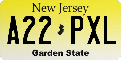 NJ license plate A22PXL