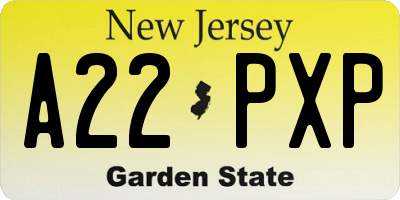 NJ license plate A22PXP