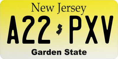 NJ license plate A22PXV