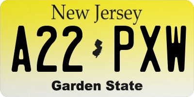NJ license plate A22PXW