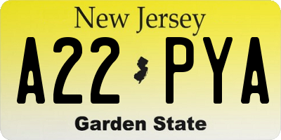 NJ license plate A22PYA