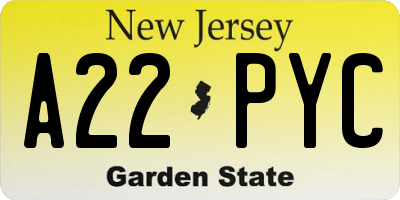 NJ license plate A22PYC