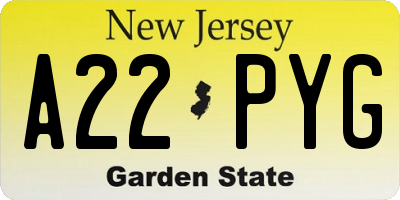 NJ license plate A22PYG