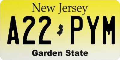NJ license plate A22PYM