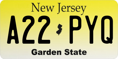 NJ license plate A22PYQ