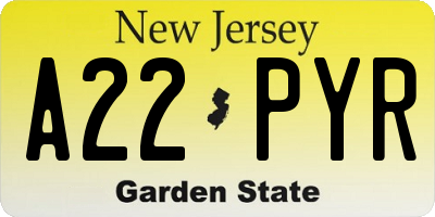 NJ license plate A22PYR