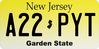 NJ license plate A22PYT