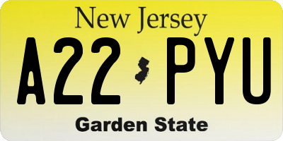 NJ license plate A22PYU