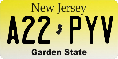 NJ license plate A22PYV