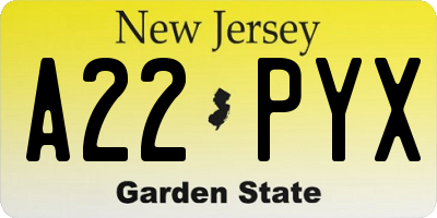 NJ license plate A22PYX