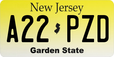 NJ license plate A22PZD