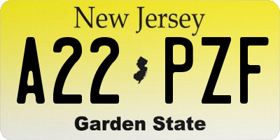 NJ license plate A22PZF