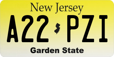 NJ license plate A22PZI