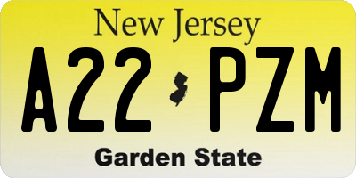 NJ license plate A22PZM