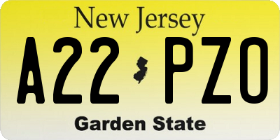 NJ license plate A22PZO