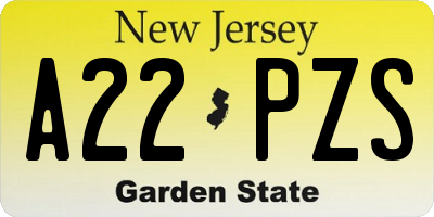 NJ license plate A22PZS