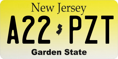 NJ license plate A22PZT