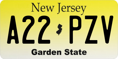 NJ license plate A22PZV