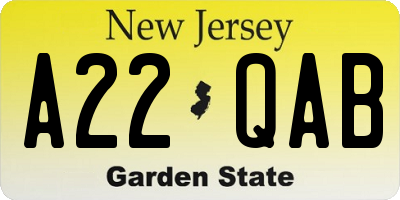 NJ license plate A22QAB