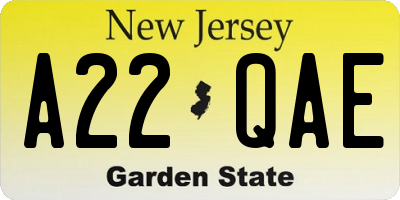 NJ license plate A22QAE