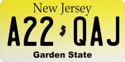 NJ license plate A22QAJ