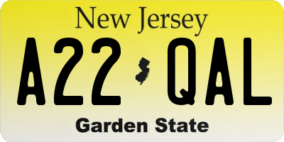 NJ license plate A22QAL