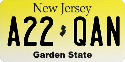NJ license plate A22QAN
