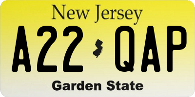 NJ license plate A22QAP