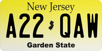 NJ license plate A22QAW