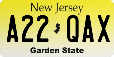 NJ license plate A22QAX