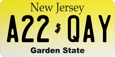 NJ license plate A22QAY