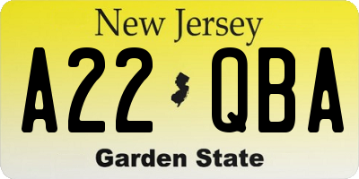 NJ license plate A22QBA