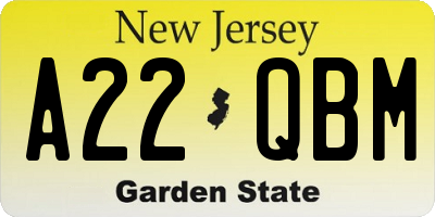 NJ license plate A22QBM