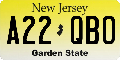 NJ license plate A22QBO