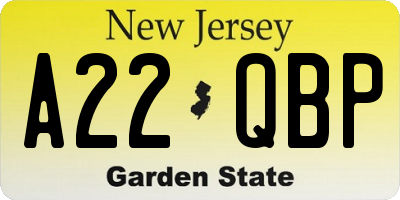 NJ license plate A22QBP