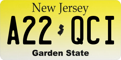 NJ license plate A22QCI