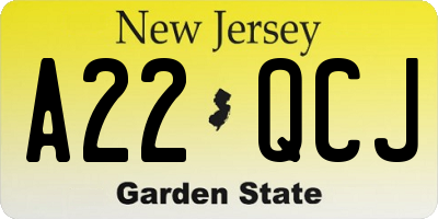 NJ license plate A22QCJ
