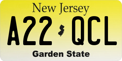 NJ license plate A22QCL